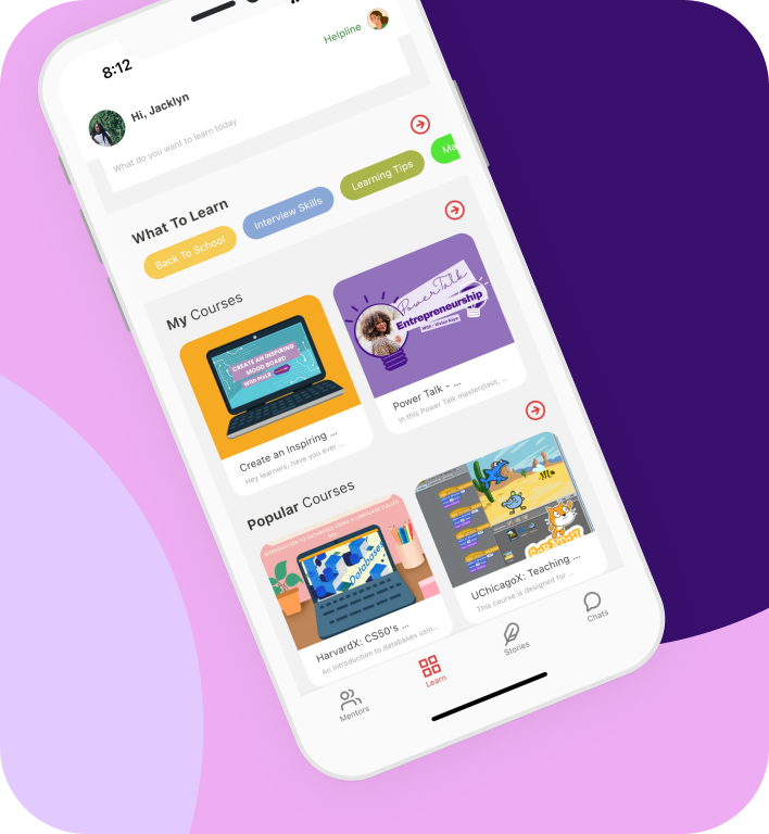 My Power App, mentorship and courses app shown on a phone