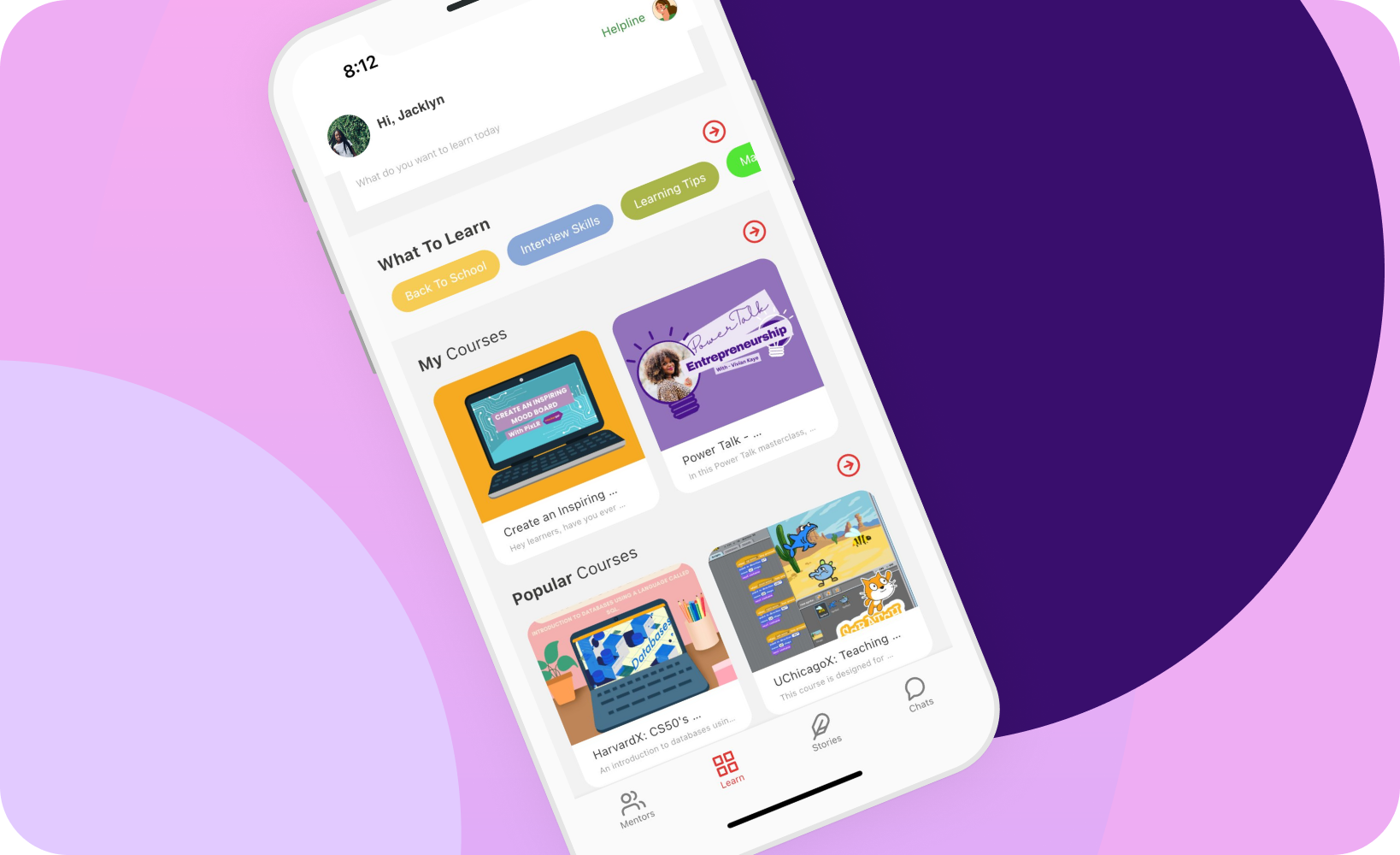 My Power App, mentorship and courses app shown on a phone